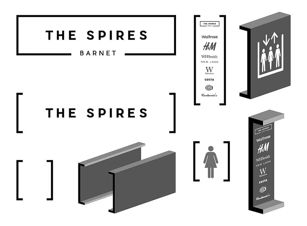 Design detail for the wayfinding refreshment for The Spires Shopping Centre in Barnet