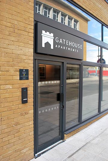 Entrance Sign at Gatehouse Apartments Southampton