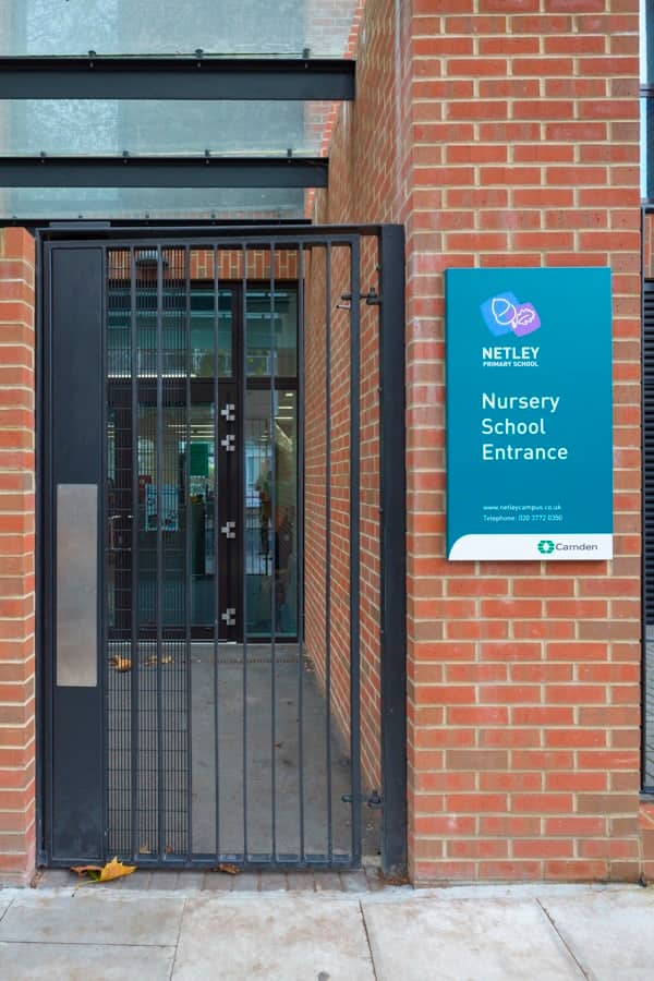 Entrance identification sign to the Nursery school within Netley Campus