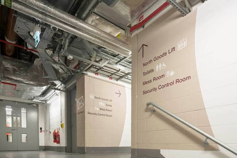 Back of house wayfinding in basement of 20 Fenchurch st offices