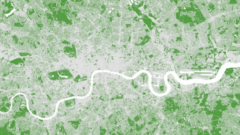Map showing green spaces across London