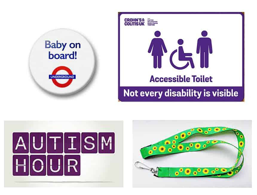 Examples of different inclusive design initiatives focussed on invisible disabilities