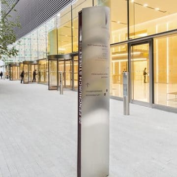 Face on view of wayfinding totem for 20 Fenchurch St